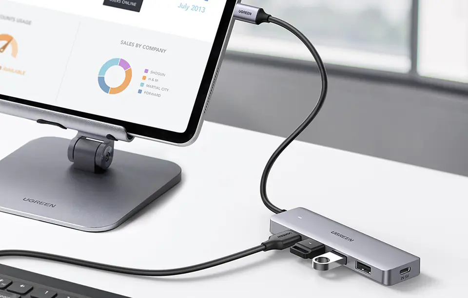 Adapter 4w1 UGREEN Hub USB-C do 4x USB 3.0 + USB-C CM219(szary)