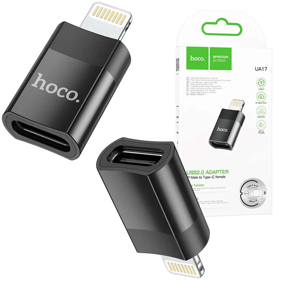 Hoco UA17 Lightning/USB-C Adapter - USB 2.0, 5V/2A - Black