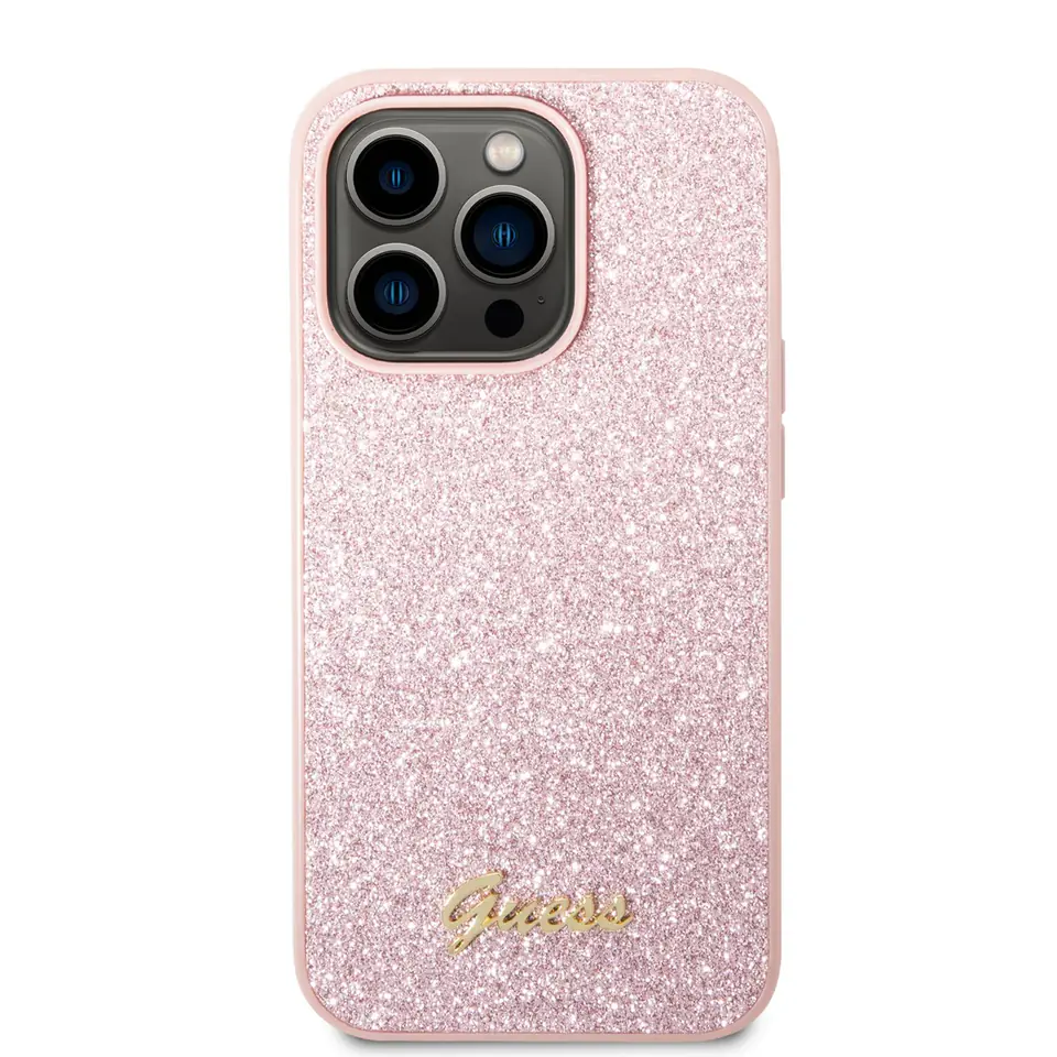 Guess GUHCP14XHGGSHP iPhone 14 Pro Max 6,7" różowy/pink hard case Glitter Script