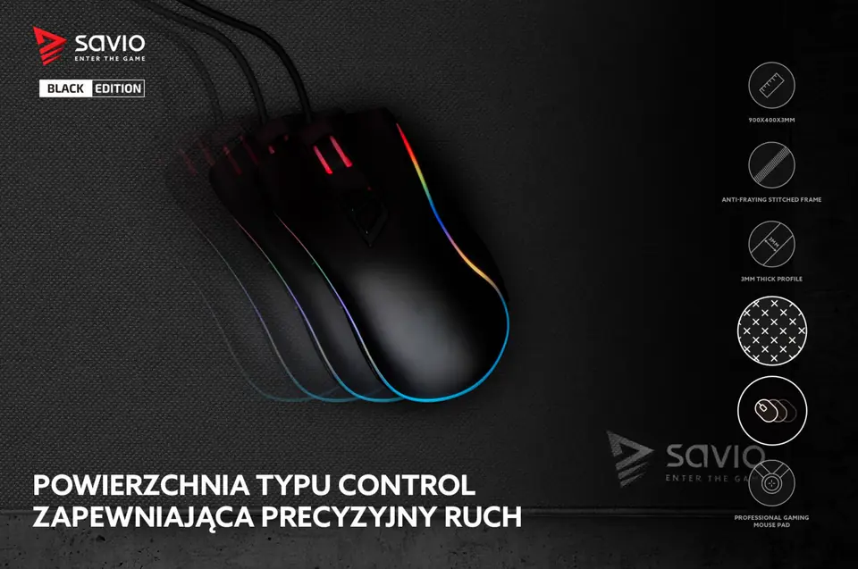 SAVIO MOUSE PAD, GAMING 900X400X3MM, TRIMMED BLACK EDITION PRECISION CONTROL XL