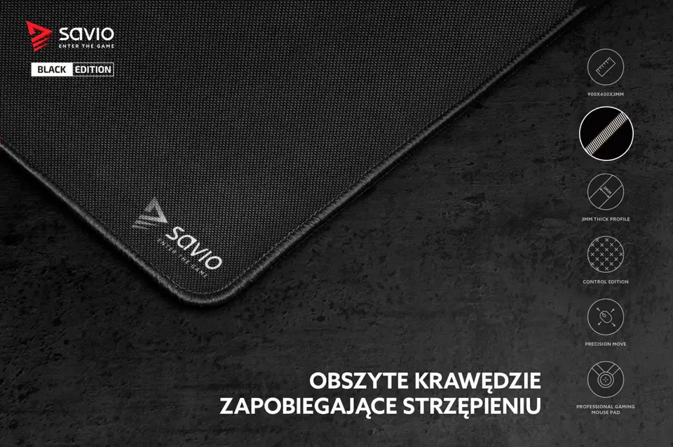 SAVIO MOUSE PAD, GAMING 900X400X3MM, TRIMMED BLACK EDITION PRECISION CONTROL XL