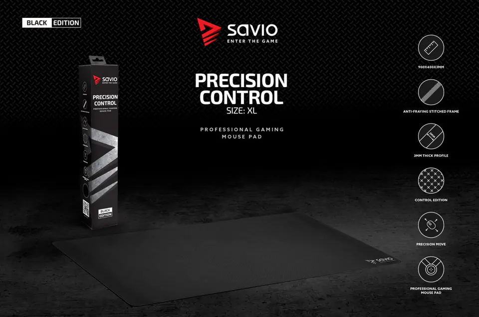 SAVIO MOUSE PAD, GAMING 900X400X3MM, TRIMMED BLACK EDITION PRECISION CONTROL XL