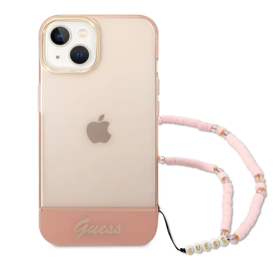 Guess GUHCP14SHGCOHP iPhone 14 / 15 / 13  6.1" różowy/pink hardcase Translucent Pearl Strap