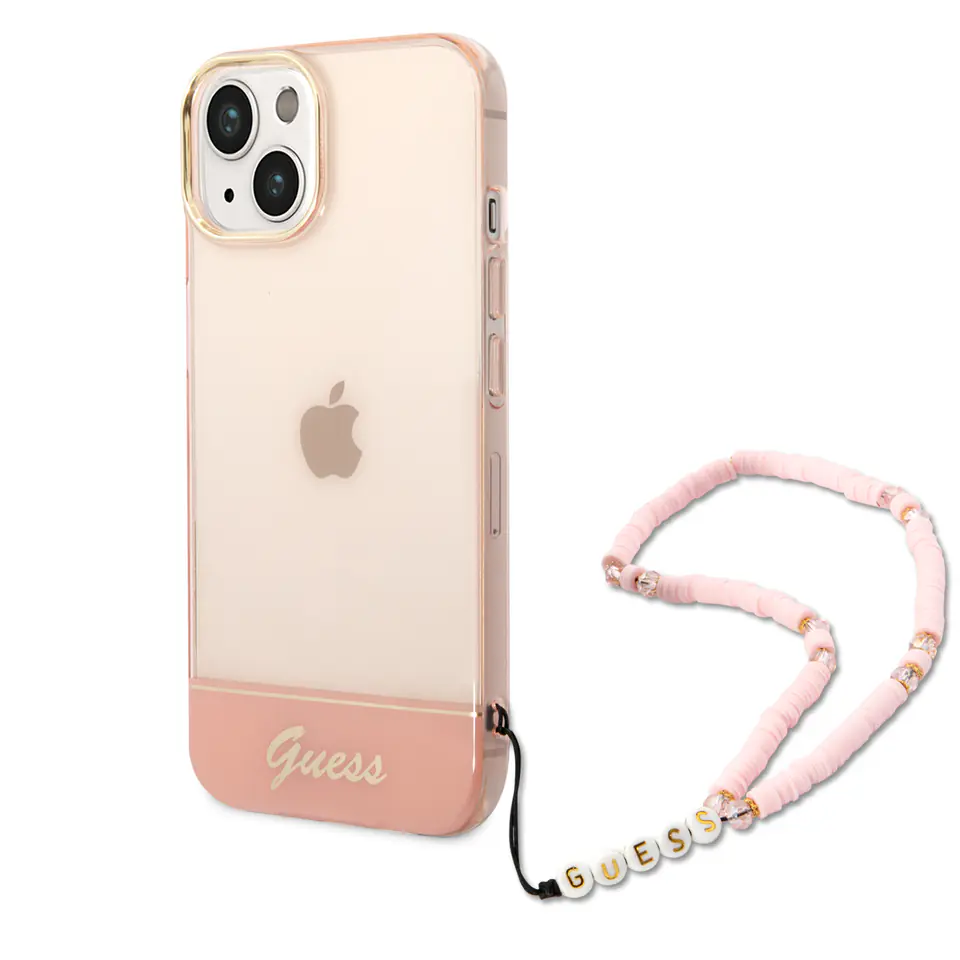 Guess GUHCP14SHGCOHP iPhone 14 / 15 / 13  6.1" różowy/pink hardcase Translucent Pearl Strap