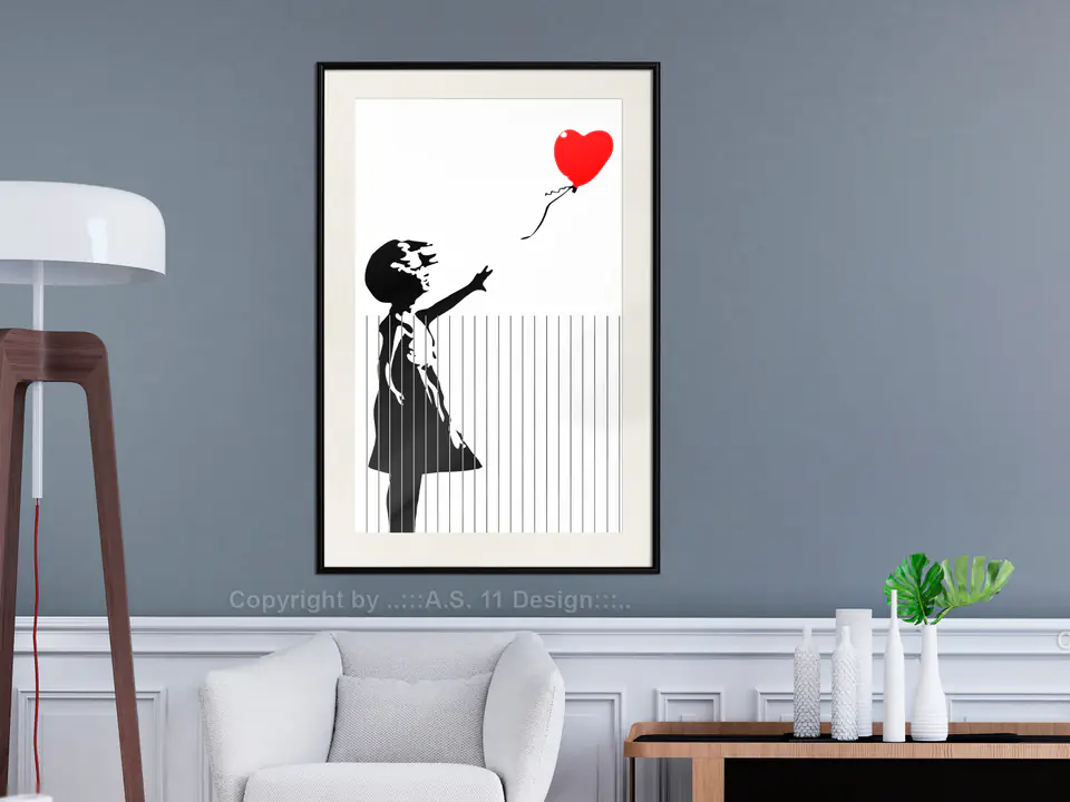 Poster - Banksy: Love is in the Bin size 20x30, finish Black frame with  passe-partout