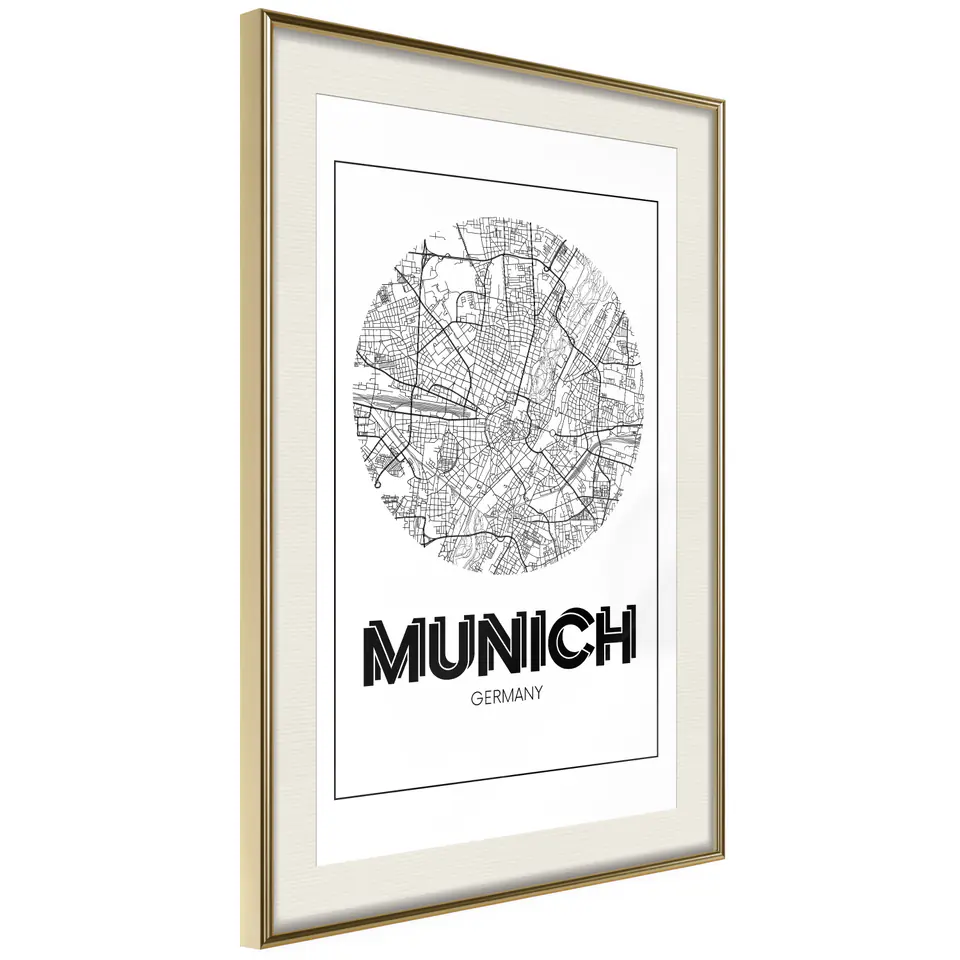 Poster - City map: Munich (round) size 20x30, finish Gold frame