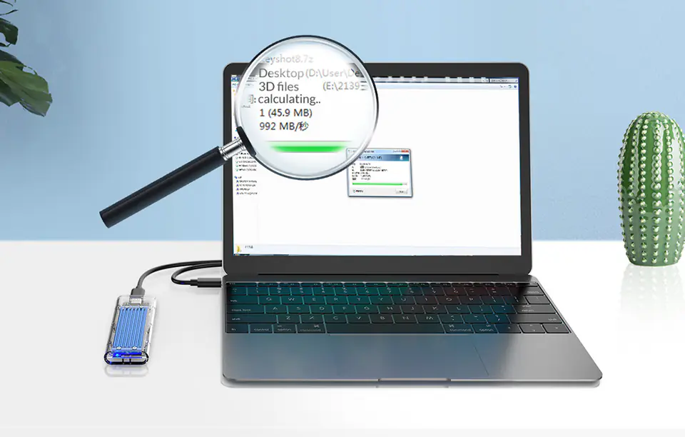 Obudowa dysku SDD M.2 Orico, NVME, USB-C 3.1 Gen.2, 10Gbps (niebieska)