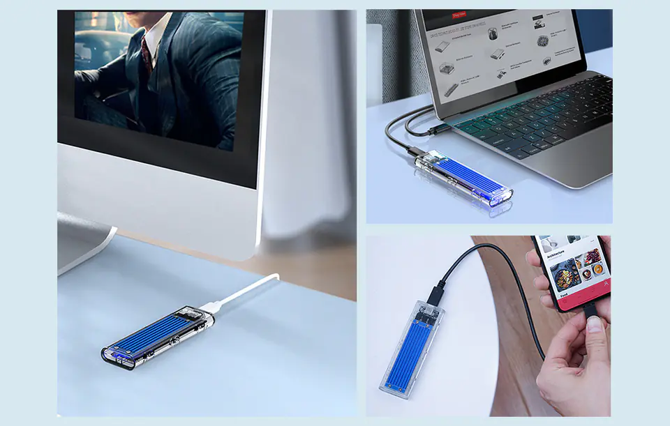 Obudowa dysku SDD M.2 Orico, NVME, USB-C 3.1 Gen.2, 10Gbps (niebieska)