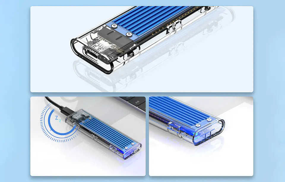 M.2 Orico SDD enclosure, NVME, USB-C 3.1 Gen.2, 10Gbps (blue)
