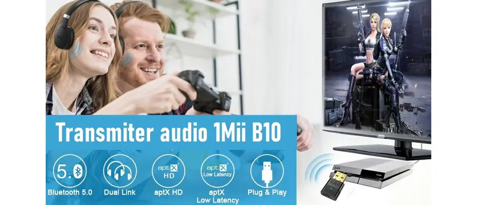 B10 Nadajnik Audio Bluetooth 5.0 USB 1Mii aptX 20m