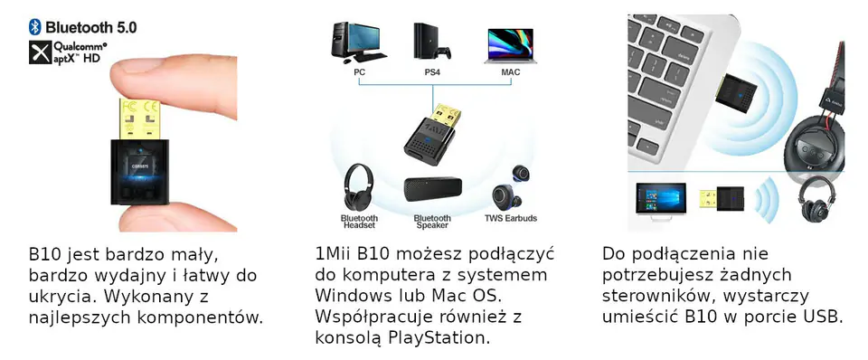 B10 Bluetooth 5.0 USB Audio Transmitter 1Mii aptX 20m