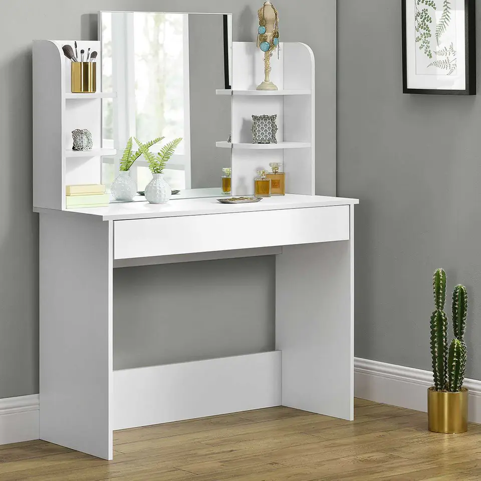 Cosmetic Dressing Table: Modern Large Mirror Shelf ModernHome