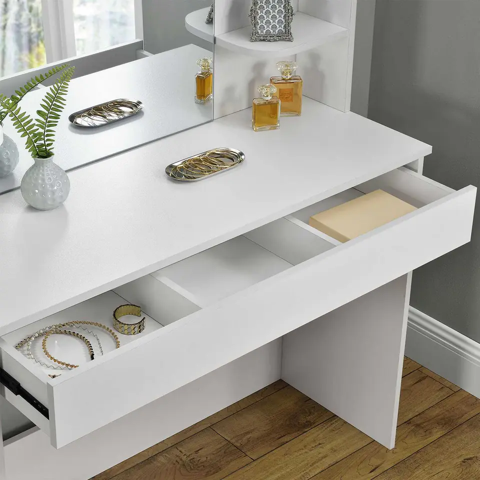 Cosmetic Dressing Table: Modern Large Mirror Shelf ModernHome