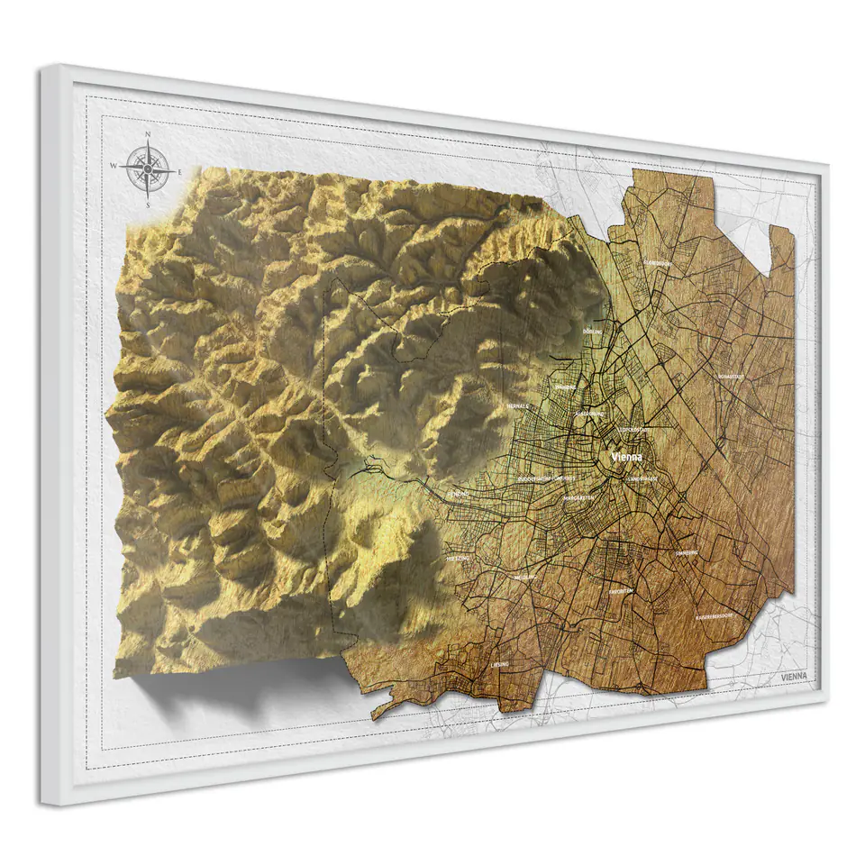 Poster - Relief map: Vienna size 60x40, finish Frame white | Wasserman.eu