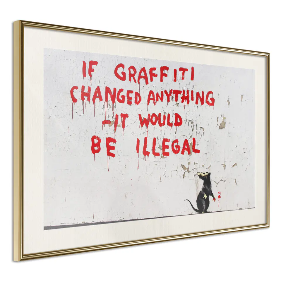 60x40,　Poster　Changed　size　Anything　Banksy:　passe-partout　If　with　Graffiti　finish　Gold　frame