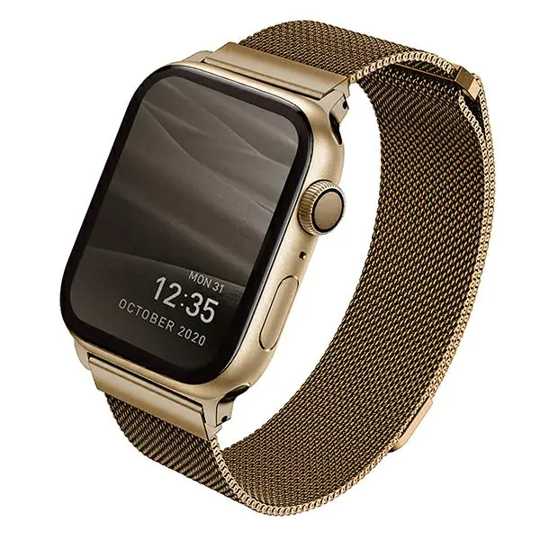 UNIQ pasek Dante Apple Watch Series1/2/3/4/5/6/7/8/9/SE/SE2 42/44/45mm Stainless Steel złoty/carmel gold