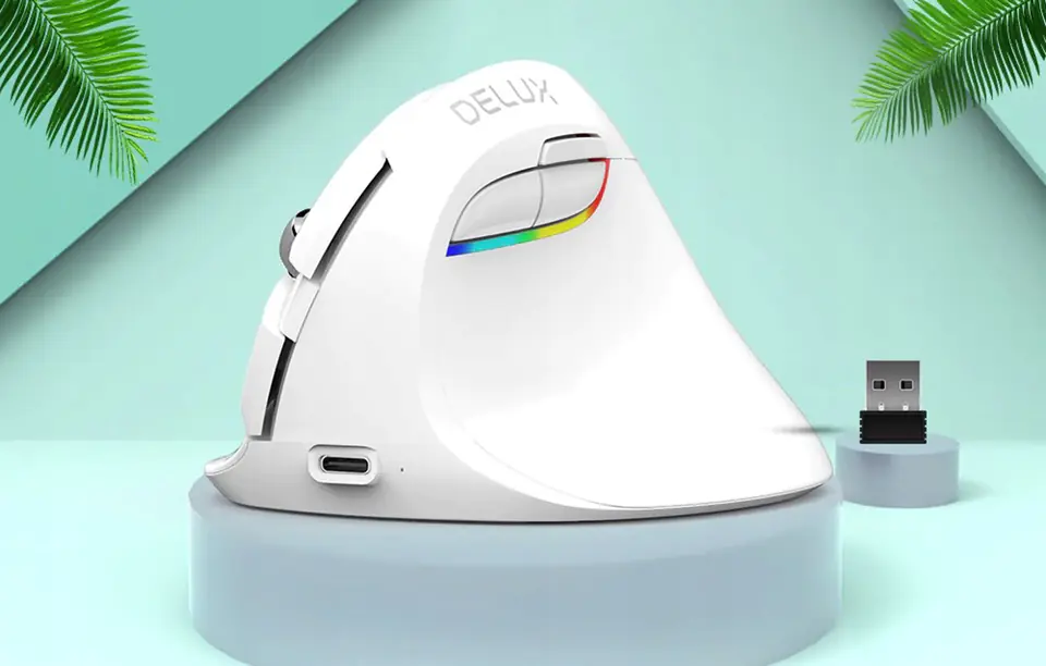 Wireless Vertical Mouse Delux M618Mini DB BT+2.4G 2400DPI (white)