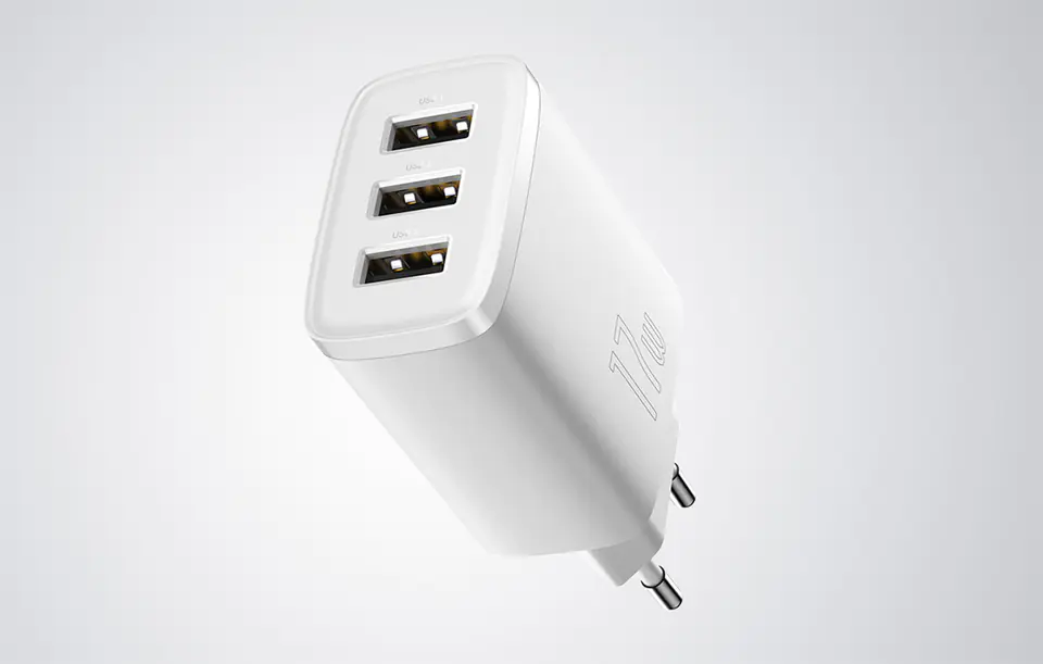 Ładowarka sieciowa Baseus Compact Quick Charger, 3x USB, 17W (biała)