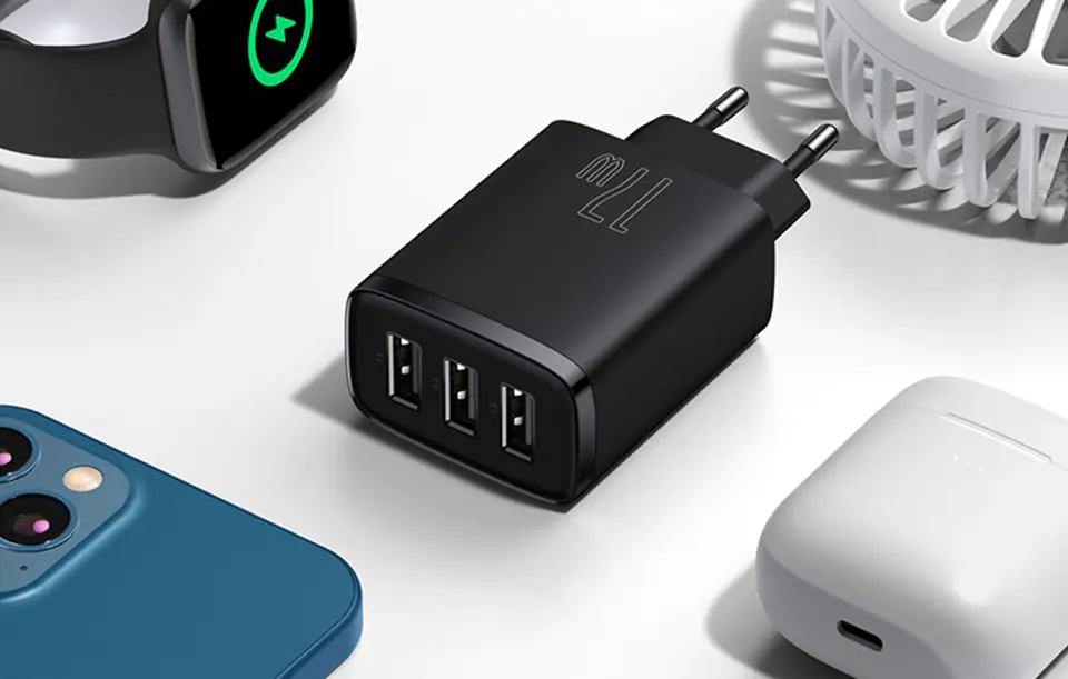 Ładowarka sieciowa Baseus Compact Quick Charger, 3x USB, 17W (czarna)