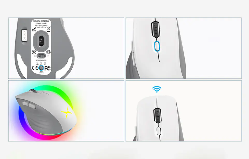 Delux M729DB Wireless Gaming Mouse, BT+2.4G 16000DPI (White)