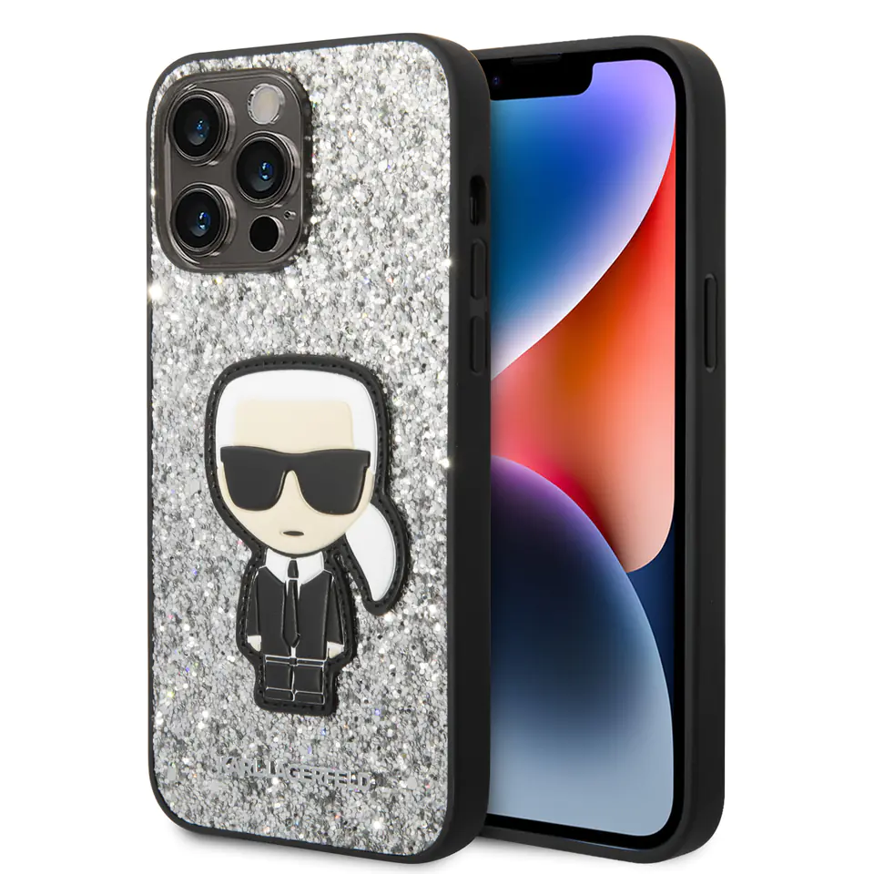 Karl Lagerfeld KLHCP14LGFKPG iPhone 14  Pro 6,1" hardcase srebrny/silver Glitter Flakes Ikonik