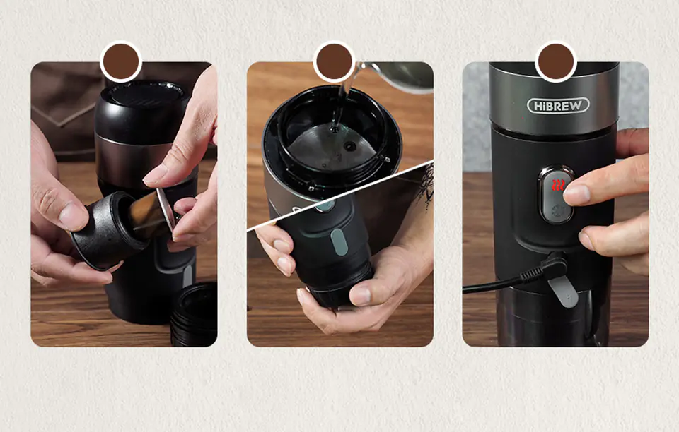 HiBREW Portable Espresso Machine And Travel Case Stand Home Car Coffee Maker