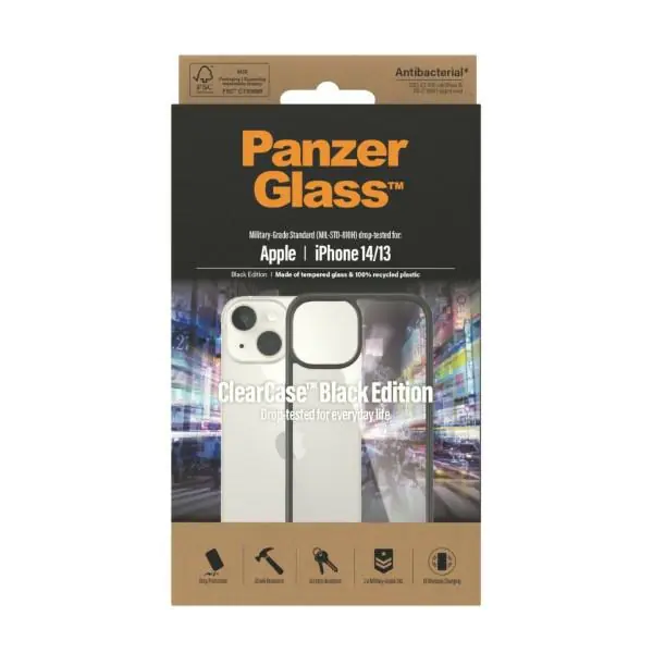 PanzerGlass ClearCase iPhone 14 / 15 /13 6.1" Antibacterial czarny/black 0405