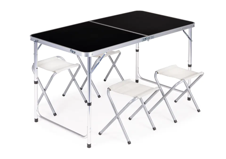 Tourist table folding table set of 4 chairs Black