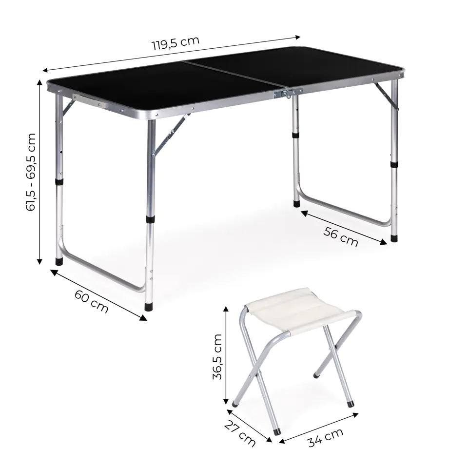 Tourist table folding table set of 4 chairs Black