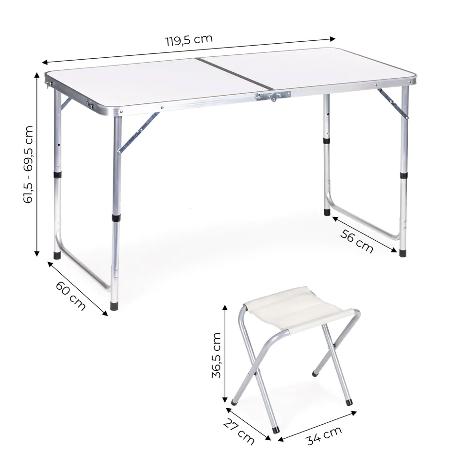 Tourist table folding table set of 4 chairs White