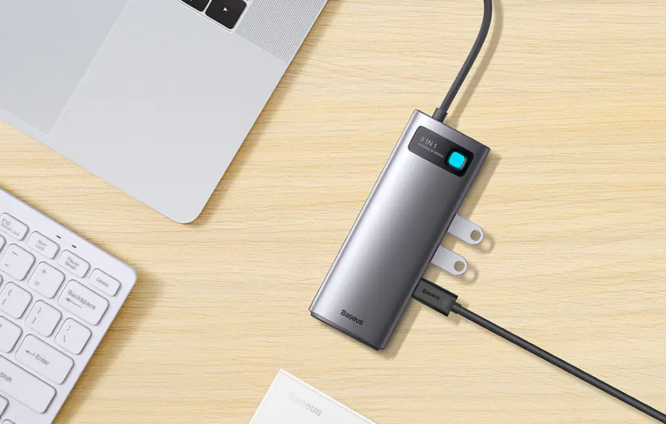 Baseus Metal Gleam Series 9in1 Hub, USB-C to 2x USB 3.0 + 2x HDMI + USB 2.0 + USB-C PD + Ethernet RJ45 + microSD/SD