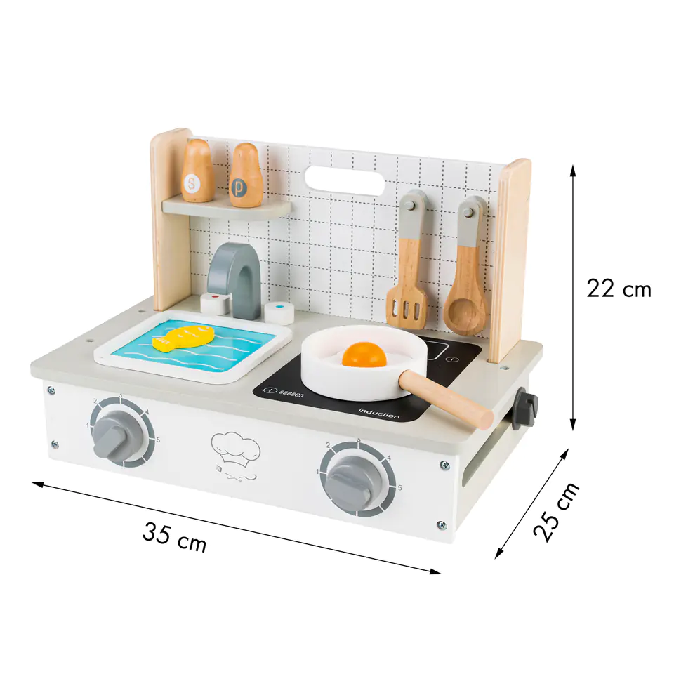 Wooden stove with mini kitchen accessories