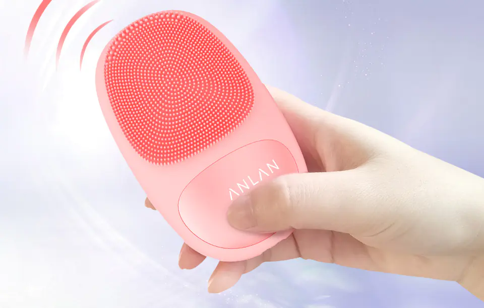 Silicone Mini Sonic Facial Brush with Magnetic Charger ANLAN 01-AJMY21-04A (Pink)