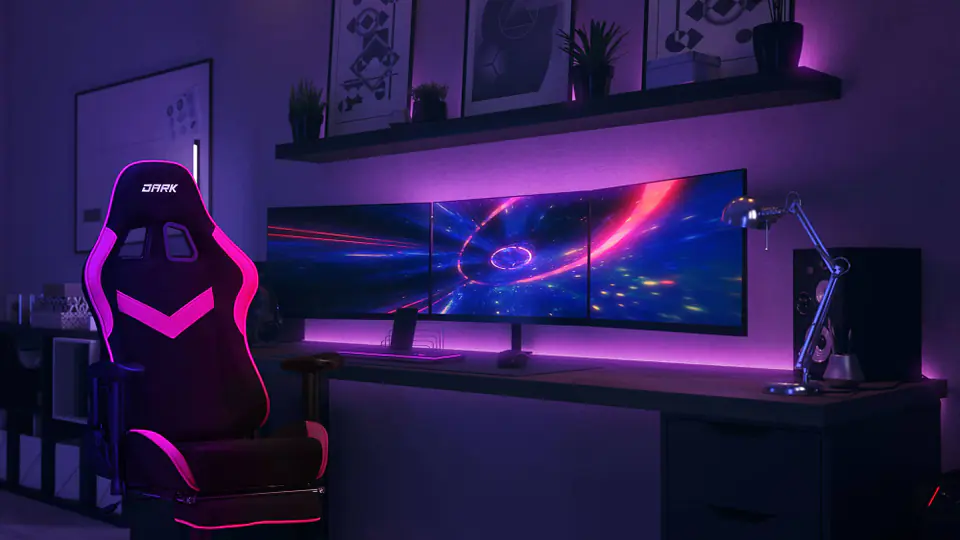 Dark fabric gaming chair black / pink