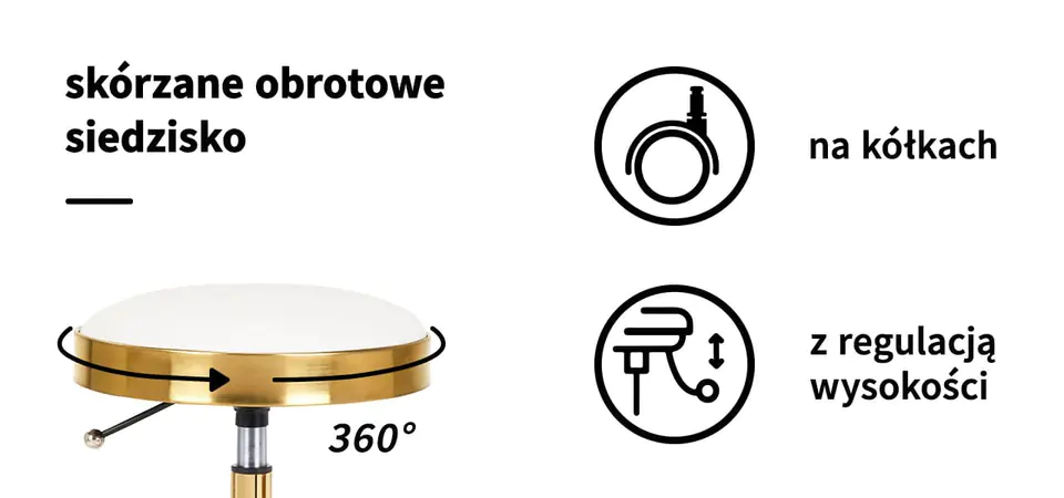 Taboret kosmetyczny H7 złoty biały