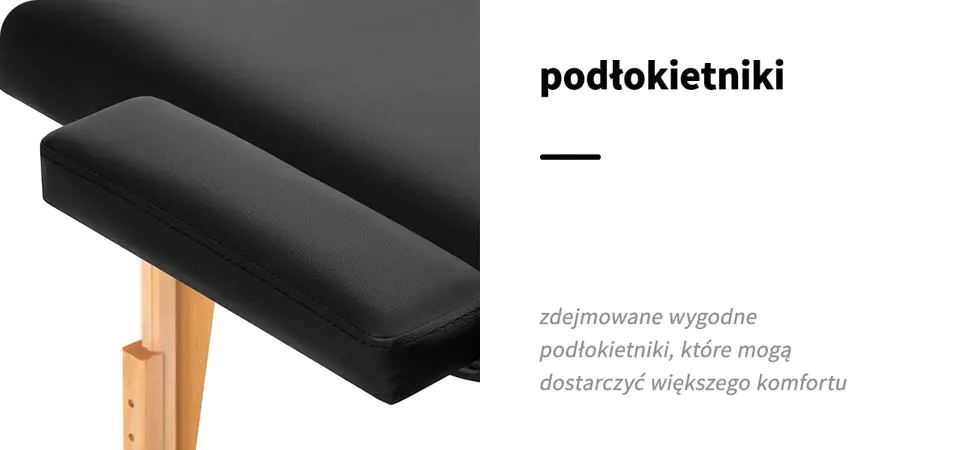 Stół składany do masażu drewniany Komfort Activ Fizjo Lux 2 segmentowy 190x70 czarny