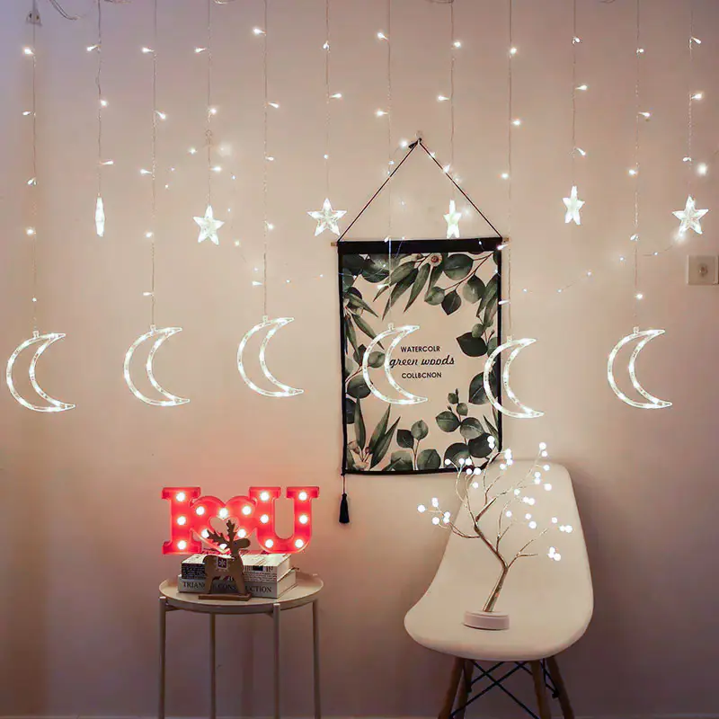 Lights moons Christmas stars lights curtain 96LED