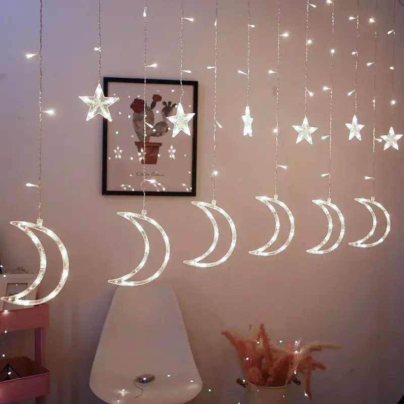 Lights moons Christmas stars lights curtain 96LED