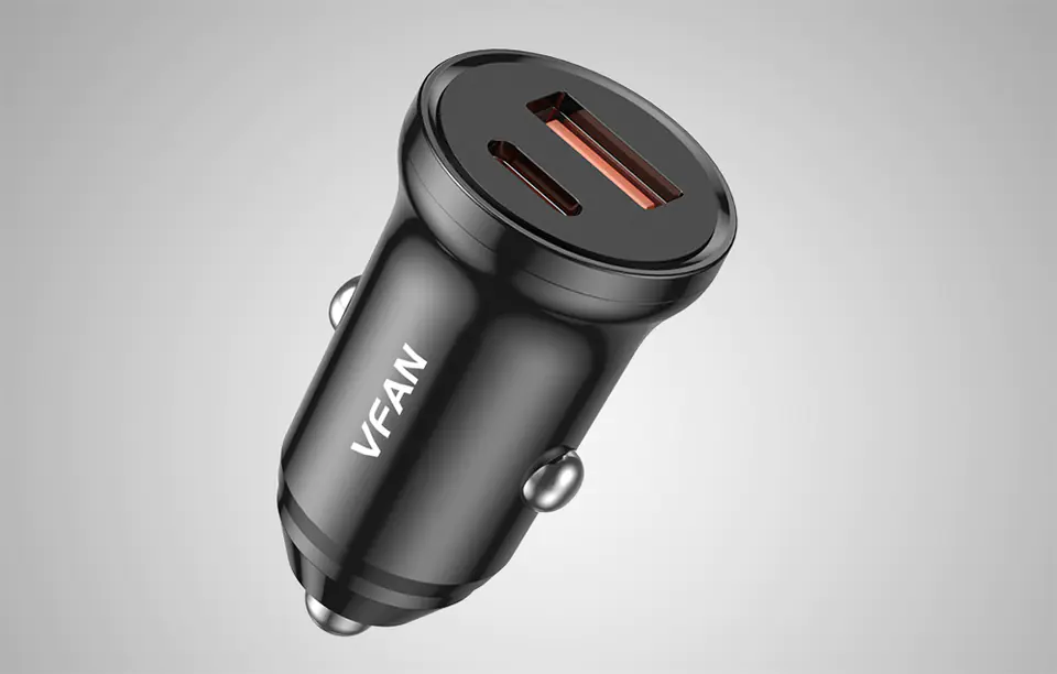 Vipfan C03 Car Charger, USB + USB-C, 20W, PD + QC 3.0 (Black)
