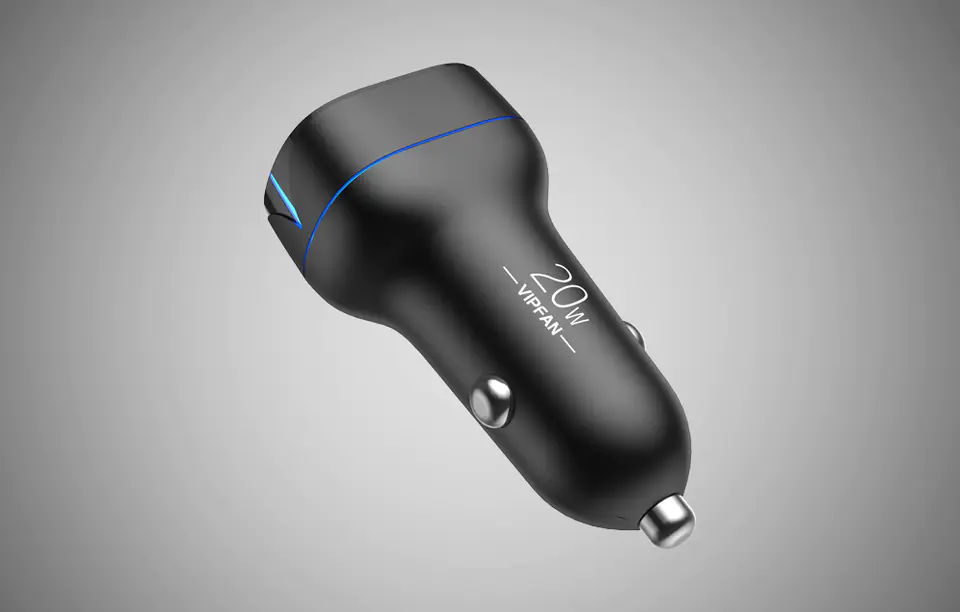 Vipfan C11 Car Charger, USB + USB-C, PD 20W + QC 3.0, LED (Black)