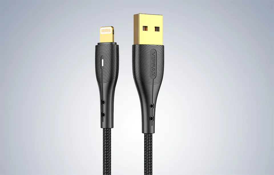 USB cable for Lightning Vipfan Nano Gold X07, 3A, 1.2m (black)