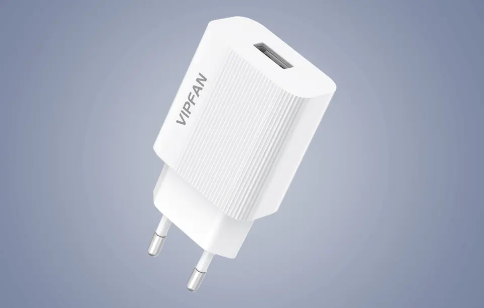 Vipfan E01 wall charger, 1x USB, 2.4A + Micro USB cable (white)