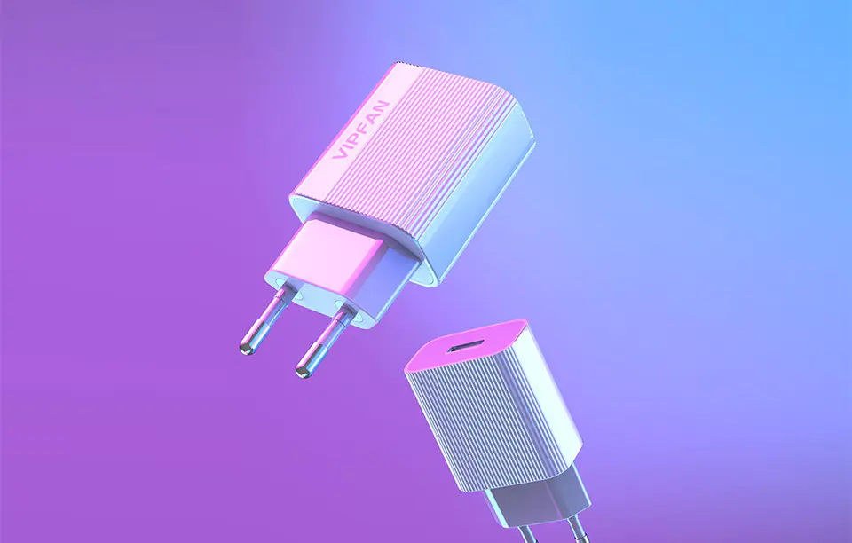 Ładowarka sieciowa VFAN E01, 1x USB, 2.4A + kabel USB-C (biała)