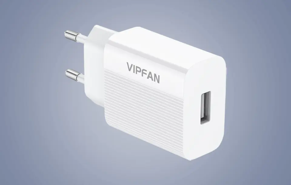 Vipfan E01 wall charger, 1x USB, 2.4A + Micro USB cable (white)