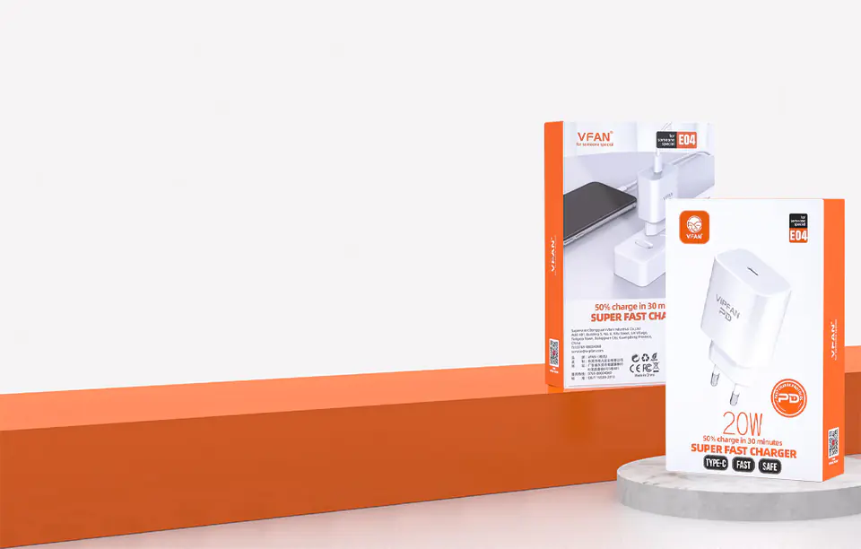 Vipfan E04 AC charger, USB-C, 20W, QC 3.0 + Lightning cable (white)