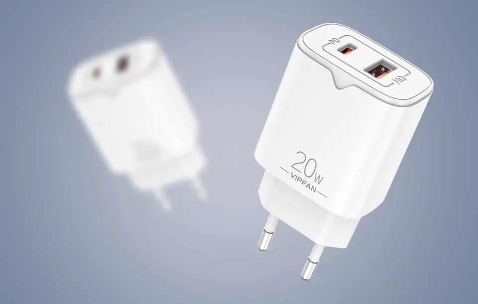 Vipfan E08 wall charger, USB + USB-C, 20W PD + QC 3.0 (white)