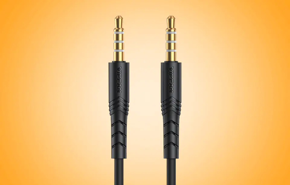 Kabel mini jack 3,5mm AUX VFAN L04 1m, pozłacany (czarny)