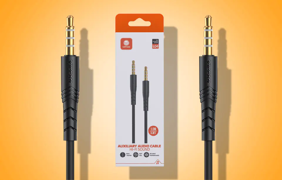 Kabel mini jack 3,5mm AUX VFAN L04 1m, pozłacany (czarny)