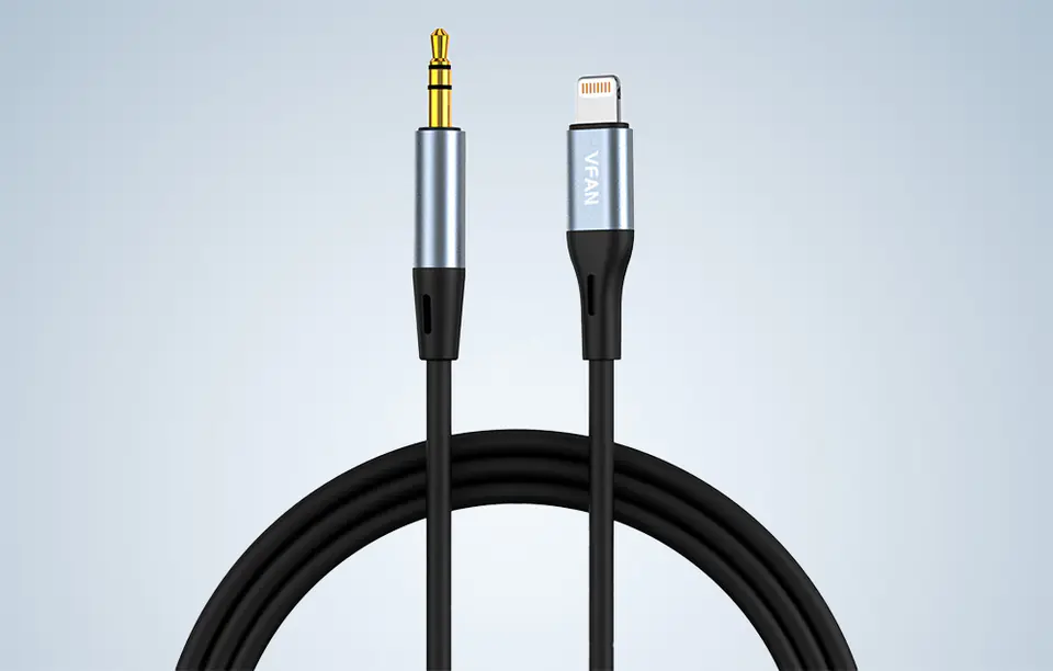 Kabel VFAN L05 Lightning  do mini jack 3.5mm AUX, 1m (szary)