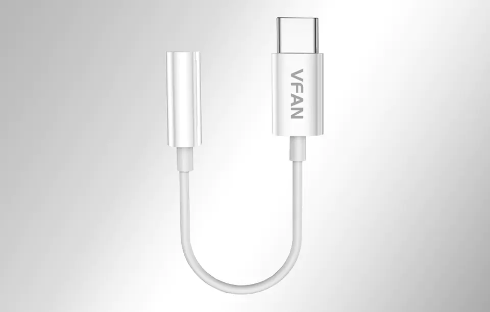 Kabel VFAN L08 USB-C do mini jack 3.5mm AUX, 10cm (biały)